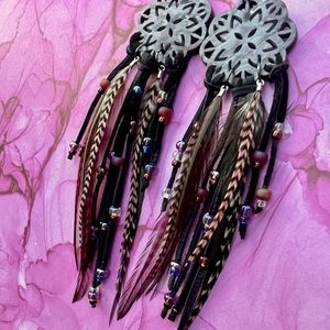 Artisan Fringe Feather Boho Beaded Earrings